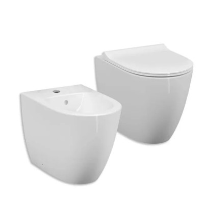 Vitra "Sento" Coppia Di Sanitari Da Terra Filo Muro Senza Brida Bianco Lucido